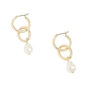 NWT J. Crew Pearl and Gold Circle 1 1/2" Hoop Earrings